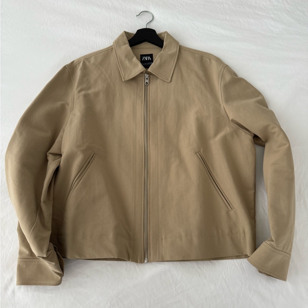 Zara Men’s Beige Jacket Size L Full Zip Casual Minimalist Streetwear